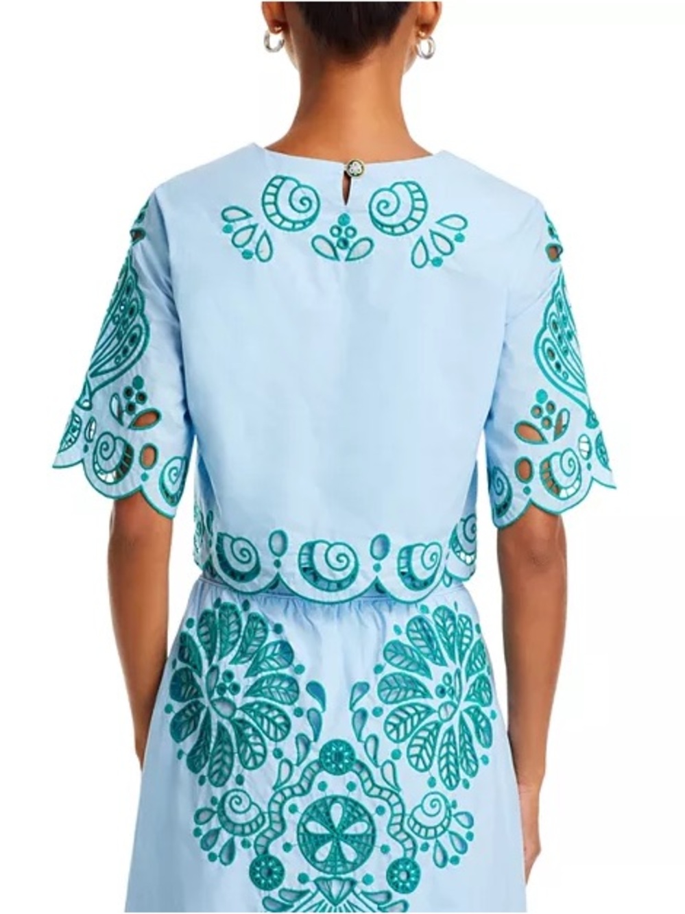 FARM Rio 2-Piece Embroidered Richelieu Crop Top and Midi Skirt Set Blue Green - Picture 6 of 16